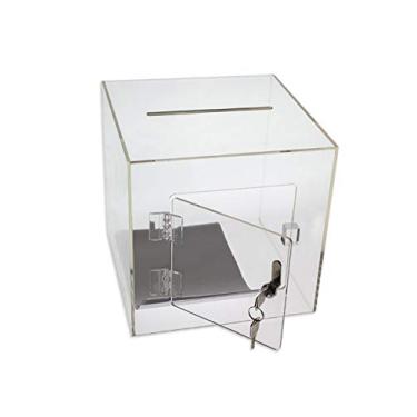 Imagem de Caixa de doação de cubo de acrílico premium Source One da Source com caixa de sugestão de porta aberta traseira e trava de câmera de luxo, Clear, 12 Inch
