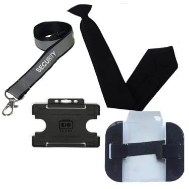 Imagem de Kit de segurança SIA – Inclui cordão de segurança refletivo – braçadeira refletiva, suporte de crachá duplo SIA e gravata preta com clipe