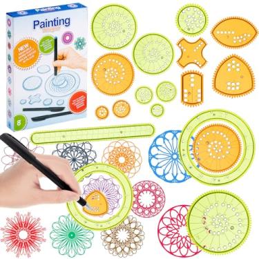 Imagem de Chivao Kit de desenho de régua geométrica em espiral para desenho de régua de plástico, estênceis de curva em espiral com canetas, papel para artesanato DIY (vívido)