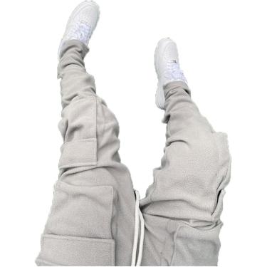 Imagem de Calças casuais de lã quente calças masculinas para outono inverno streetwear moletom masculino wor jogging ao ar livre, cinza, (tamanho) xxl