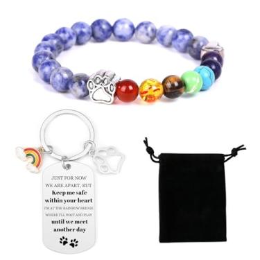 Imagem de Vjajaly Rainbow Bridge Pulseira de presente memorial para animais de estimação amado cão gato 8 mm contas de cores mistas 7 chacras pulseira memorial para mulheres homens que perde animais de