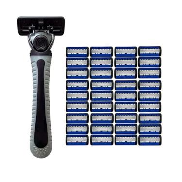 Imagem de Kit de Barbear com Aparelho e 36 navalhas de Reposição com 6 Lâminas cada, Cabo Ergonômico