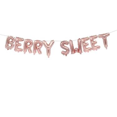 Imagem de Balão de frutas vermelhas, artigos de festa de 1º 2º aniversário temáticos de frutas vermelhas, faixa de morango de ouro rosa para chá de bebê de morango, decorações de aniversário de morango (40,64 cm)