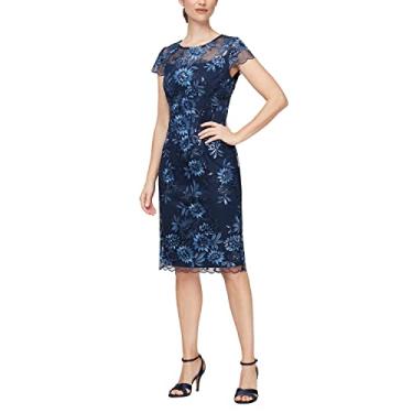 Imagem de Alex Evenings Vestido feminino curto com bordado floral na altura do joelho, Azul marinho em dois tons, 44