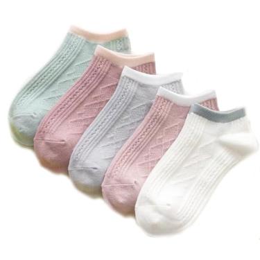 Imagem de chanstore Meias curtas para estudantes primavera e verão cor sólida tipo barco respirável invisível meias em forma de diamante - 5 pares/bolsa
