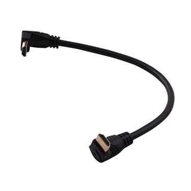 Imagem de LARRITS Cabo HDMI 2.0 de alta velocidade de 1 m macho para macho ultracurto com cotovelo de 90 graus para cima, ângulo descendente, suporte 4K 60HZ 1080P 3D para projetores de câmera HDTV PS4 Xbox