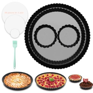 Imagem de Windspeed 4 + 31 formas de torta com fundo removível, 23 cm, 28 cm, 10 cm, forma de torta redonda de aço carbono com revestimento antiaderente, inclui papel de óleo de cozimento 30P, 1 escova de óleo