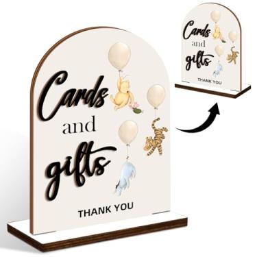 Imagem de 1 placa de madeira para chá de bebê Winnie para cerimônia e recepção, placa de mesa 3D the Pooh para lembrancinhas de casamento, placa de madeira para cartões e presentes, placa de festa de chá de