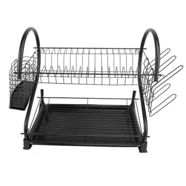 Imagem de Cremalheira de Secagem de Prato de 2 Camadas, Organizadores de Cozinha de Secador de Prato Grande que Economizam Espaço de Ferro e Rack de Armazenamento para Balcão de Cozinha