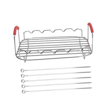 Imagem de IEUDNS Suporte para fritadeira a ar, suporte para churrasco, portátil, suporte para churrasco para fritadeira a ar, bandeja para assar espetos, para pizzas,