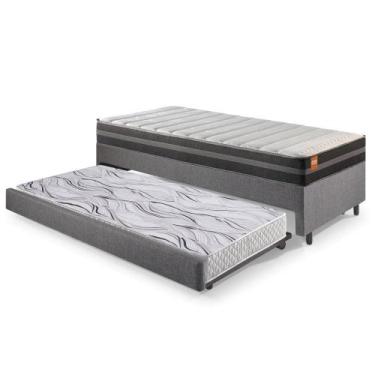 Imagem de Bicama Box Solteiro Linho Cinza 88x188x28 cm com Colchão Bogota Molas 