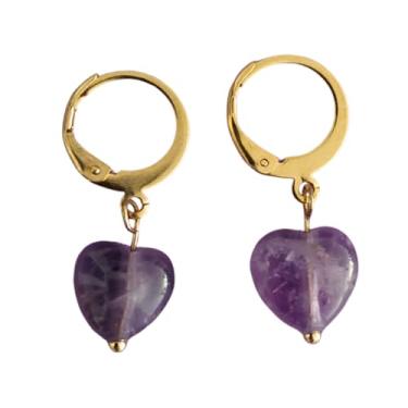 Imagem de Brinco Coração Ametista - Dourado - pedras naturais e aço inoxidável