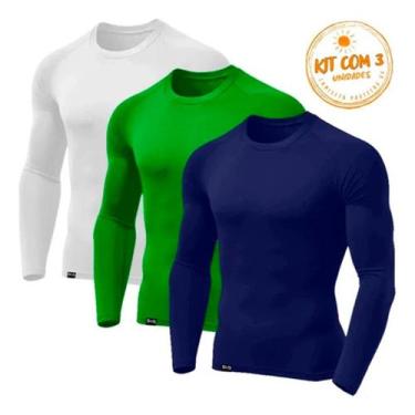 Imagem de Kit Com 3 Camisetas Masculinas Térmica Com Proteção Uv - Slim Fitness,