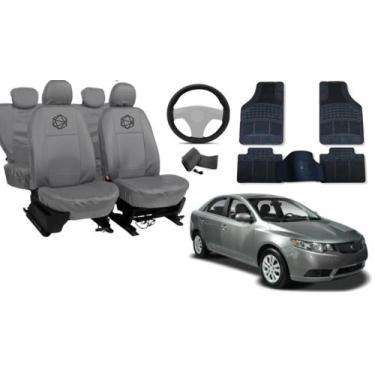 Imagem de Jogo de capa couro cinza Cerato 2008 a 2013 + volante esportivo - ferr