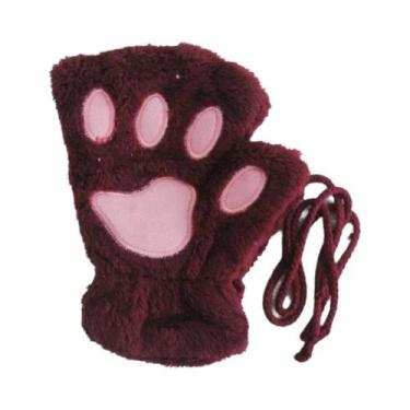 Imagem de Luvas de Pelúcia Macia com Garras de Gato - Estilo Fofo de Meia Luva, 