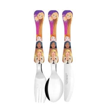 Imagem de SIMONAGGIO Jogo de Talheres Infantil Disney Kids Princesas - Kit de Talheres de Aço Inox Com Cabo Plástico - Multicor - 3 Peças