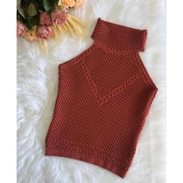 Imagem de Blusinha Cropped Regata Frente Única Feminina Gola Alta Garrafinha Com