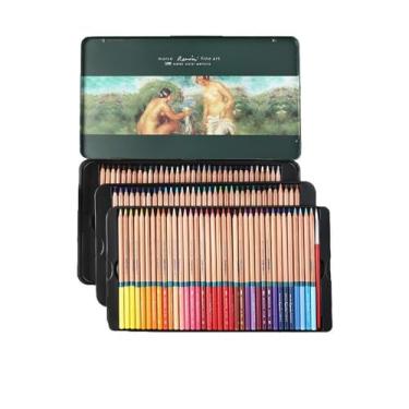 Imagem de YYMIYU Conjunto de lápis de desenho Marco Renoir fino, 100 cores, solúvel em água, não tóxico, pintura de madeira, artista, desenho, artesanato, grafite com caixa de ferro.