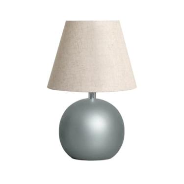 Imagem de Abajur Pequeno de Cerâmica para Quarto Bola Cinza Fosco com Cúpula de Tecido