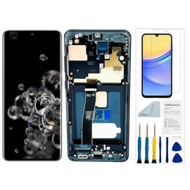 Imagem de Qinqiyue Tela de reposição OLED para Samsung Galaxy S20 Ultra 5G para Samsung S20 Ultra LCD preta com moldura SM-G988u Display Touch Screen Assembly Repair Parts com impressão digital