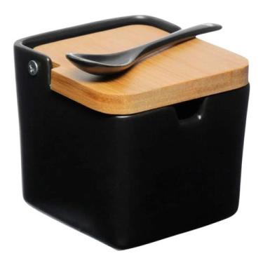 Imagem de Saleiro de Cozinha de Porcelana Hauskraft com Tampa de Bambu e Colher,