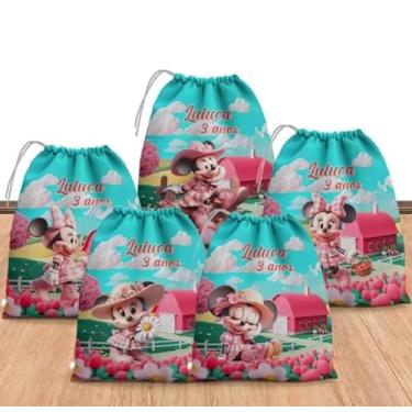 Imagem de Sacolinhas Surpresa Personalizada Tecido Minnie Rosa Fazendinha 3D (Sacolinhas 15x20, Unidades, 20)