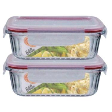 Imagem de 2 Potes Hermetico Vidro Borosilicato Canelado 640ml Marmita - Belo Vid