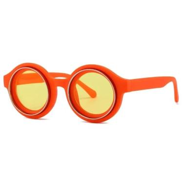 Imagem de JRLLFD Moda Vintage Redondo Óculos de Sol Femininos para Homens Óculos de Sol Punk Shades Luxo Steampunk Óculos de Grau Uv400 (tamanho único/Amarelo Laranja)