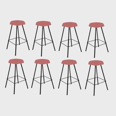 Imagem de Kit 08 Banqueta Alta Lari Eiffel Hexágono Bancada Bar Balcão Bistrô Ferro Preto Suede Rose Gold - Ahz Móveis