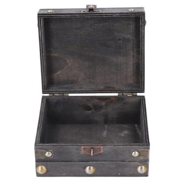 Imagem de Caixa de Armazenamento de Madeira Vintage, baú de Tesouro Multifuncional para Jóias Caixa Decorativa retrô para Loja de Escritórios de Decoração de Casa (Cinza)