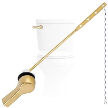 Imagem de Hygie Rinse Substituição do cabo do vaso sanitário - montagem frontal universal, alavanca de vaso sanitário dourado escovado com corrente de melindrosa de aço inoxidável, kit de reparo de vaso