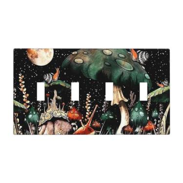 Imagem de Cogumelo hippie estrelado lua caracol 4 gangues capa de interruptor de luz elétrica decorativa quadriciclo interruptor placa decorativa para decoração de casa fazenda grande