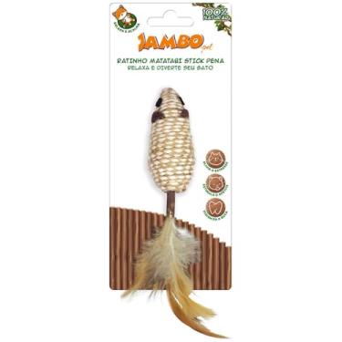 Imagem de JAMBO PET Brinquedo para Gatos,Ratinho Stick com Pena,Feito de Matatabi 100% Natural e Poliéster