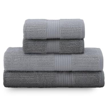 Imagem de Conjunto de Toalhas de Banho Conjunto de Toalhas de Banho e Rosto de 4 PeçAs em AlgodãO Com Nervuras(Verde Escuro)