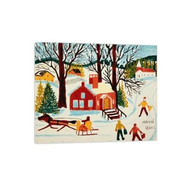 Imagem de Maud Lewis Poster-Famous Canvas Prints Reprodution-Artwork Picture Wall Art para decoração moderna de sala de estar (escola no inverno) tela embrulhada 70x85cm-27x33in