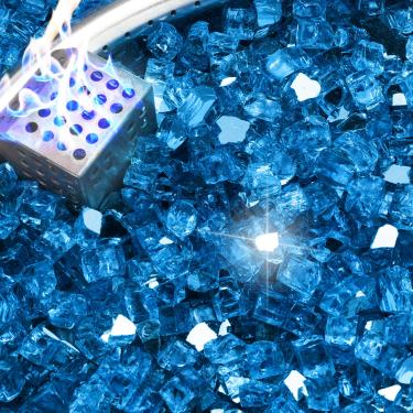 Imagem de NUPICK Vidro de fogo de 4,5 kg, vidro refletivo de 1/2 polegada, pedra de vidro de fogueira temperado para propano ou gás natural, pedras de vidro para mesa de fogueira ou lareira, refletor azul