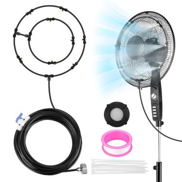 Imagem de Anglekai Kit de nebulização de ventilador, ventilador de nebulização externo para spray de névoa de pátio com linha de névoa de 8 pés/8 bicos de névoa de latão/adaptador de latão/fita de teflon