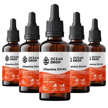 Imagem de Kit 5 Vitamina D3 + K2 em Gotas Ocean Drop 30ml Sabor Menta