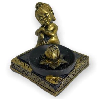 Imagem de Incensário quadrado Buda sonhador dourado e preto 7 cm em resina - 471