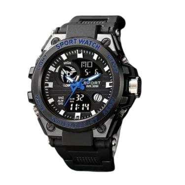 Imagem de Relógio Esportivo Masculino Digital e Ponteiro Preto com Azul – à Prova d’Água, com Cronômetro, Alarmes, Luz LED, Passômetro e Pulseira em Silicone Confortável – Ideal para Academia, Corrida e Dia a Dia,Sport,Lazer e Casual