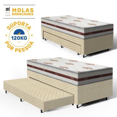 Imagem de Cama Box com Colchao de Molas Ensacadas Anjos Classic + Auxiliar de Espuma Unique Solteiro 88cm