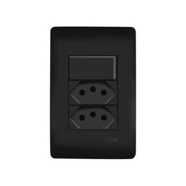 Imagem de Interruptor Simples e Tomada Dupla 2P+T 10A Fame Habitat Black com Pla