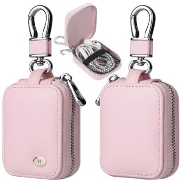 Imagem de Ephoou Capa de fone de ouvido para AirPods 4/3/2/1/AirPods Pro com mosquetão, bolsa de couro PU com zíper, bolsa de armazenamento de viagem para fones de ouvido sem fio, fones de ouvido com fio e