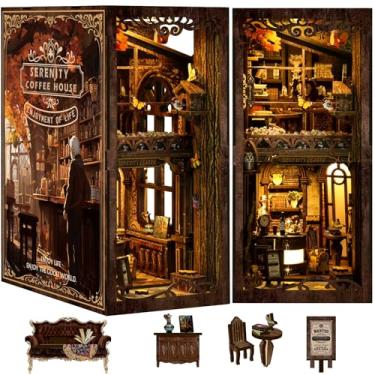 Imagem de DIY Book Nook Kit 3D Puzzles for Adults Miniature House Kit Wooden Bookends Booknook Bookshelf Insert Decor with LED Lights Wood Crafts Gifts for Book Lovers - Serenity Coffee House