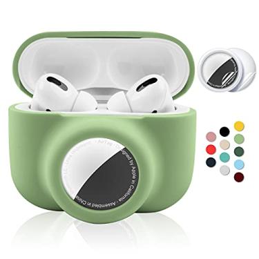 Imagem de Capa protetora 2 em 1 para Apple AirPods Pro Air Tag Combo, capa Airpods Pro AirTag de silicone macio com 2 peças de protetores de tela, antiarranhões, antiqueda, antiperda, à prova de choque, durável (verde-esmeralda)
