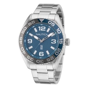 Imagem de Nautica N83 Relógio masculino NAPFWS307 Finn World pulseira de aço inoxidável, Prateado/azul claro/SST