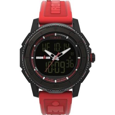 Imagem de Timex Relógio masculino Ironman Adrenaline Ana-digi 46 mm - pulseira vermelha mostrador digital caixa preta, Vermelho