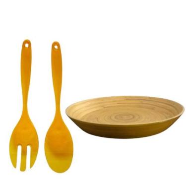 Imagem de Conjunto de Saladeira 3 Peças Madeira e Acrílico Travessa e Talher. - 