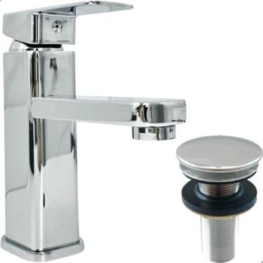 Imagem de Dona D Cor, Kit Torneira Banheiro Cromada Bica Baixa E Valvula Click 7/8 Aço Inox Brilhoso Torneira Monocomando Misturador Bancada Lavabo E Ralo De Pia 3cm