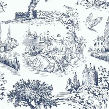 Imagem de VaryPaper Papel de parede azul de 48 x 190 cm, papel de parede vintage francês country para quarto, banheiro, impermeável, autoadesivo, decorativo, chinoiserie, papel de contato para armários de